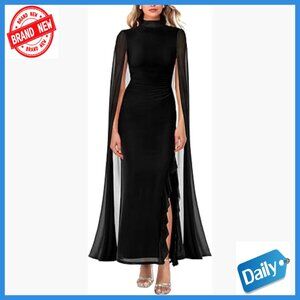 Maxi Formal Dress with Cape Sleeve High Neck Bodycon Evening Gown